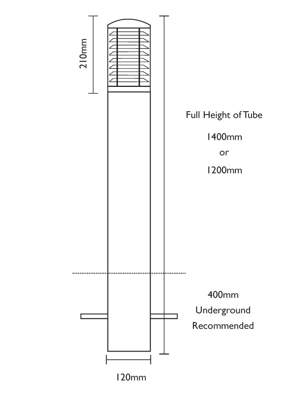 Stelled Bollard - Root Mount Line Drawing