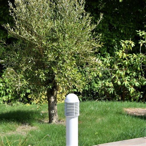 Domus White Bollard in Garden