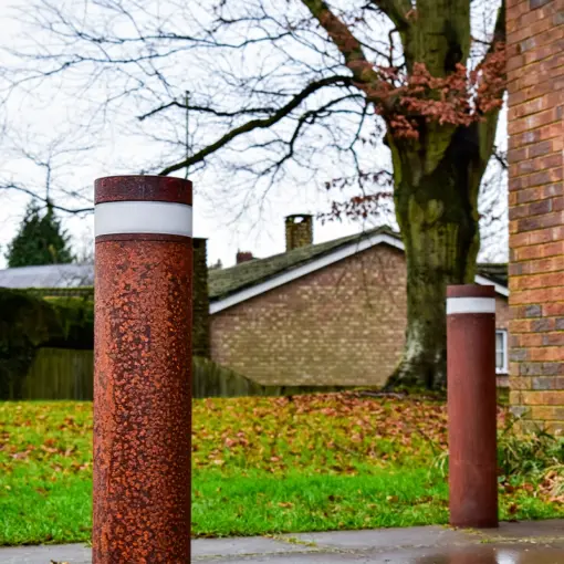 Litecharga Corten Steel Solar Bollard Light on Path