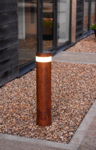 Litecharga 800mm Bollard in Corten Steel Material, Lit-up